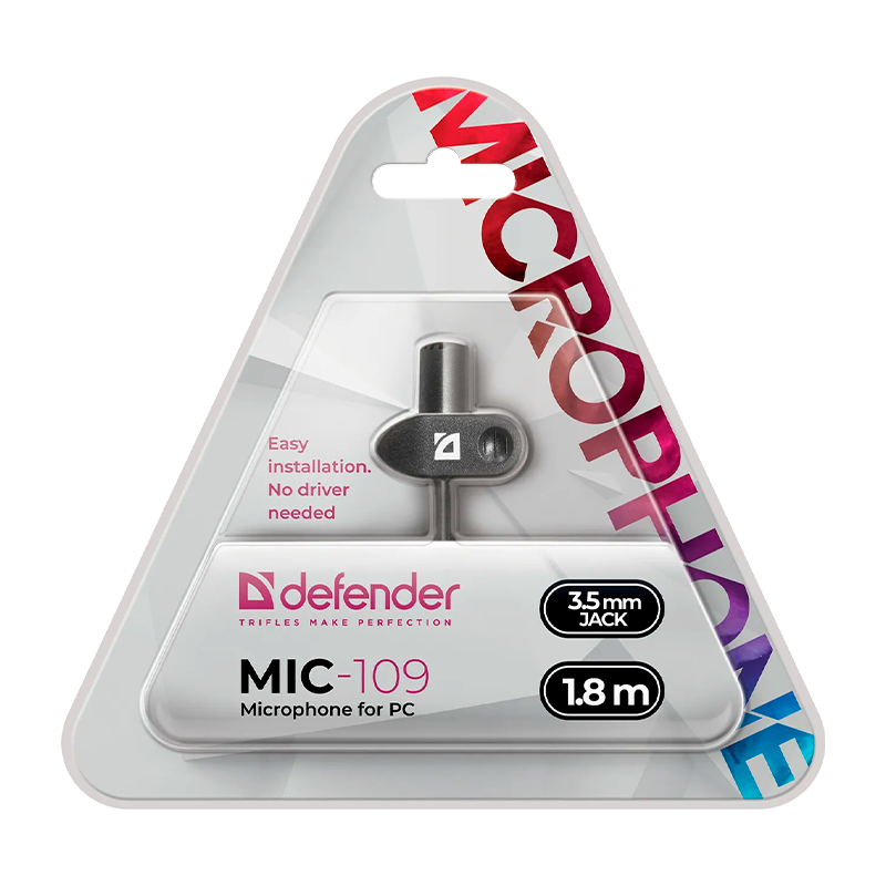 Микрофон Defender MIC-109 конденсаторный 54 дБ 1.8м на прищепке черный (1/50)