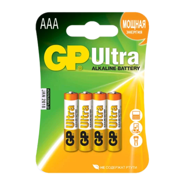 Батарейка GP ULTRA LR03 AAA BL4 Alkaline 1.5V (4/40/160/320) R