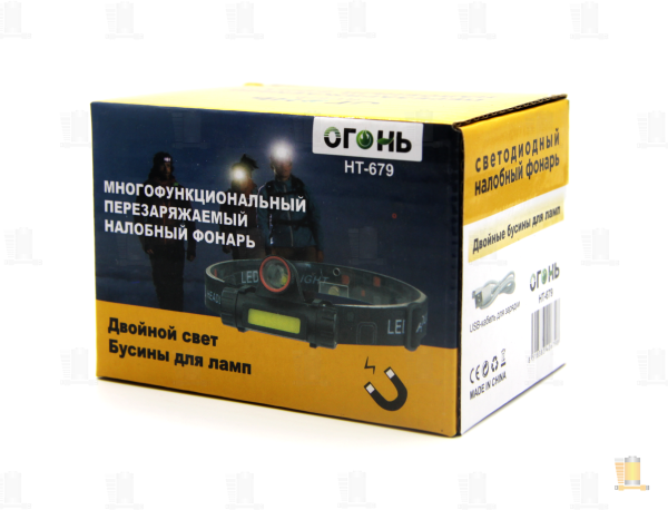 Фонарь налобный Без бренда HT-679 1LED+COB от аккумулятора черный