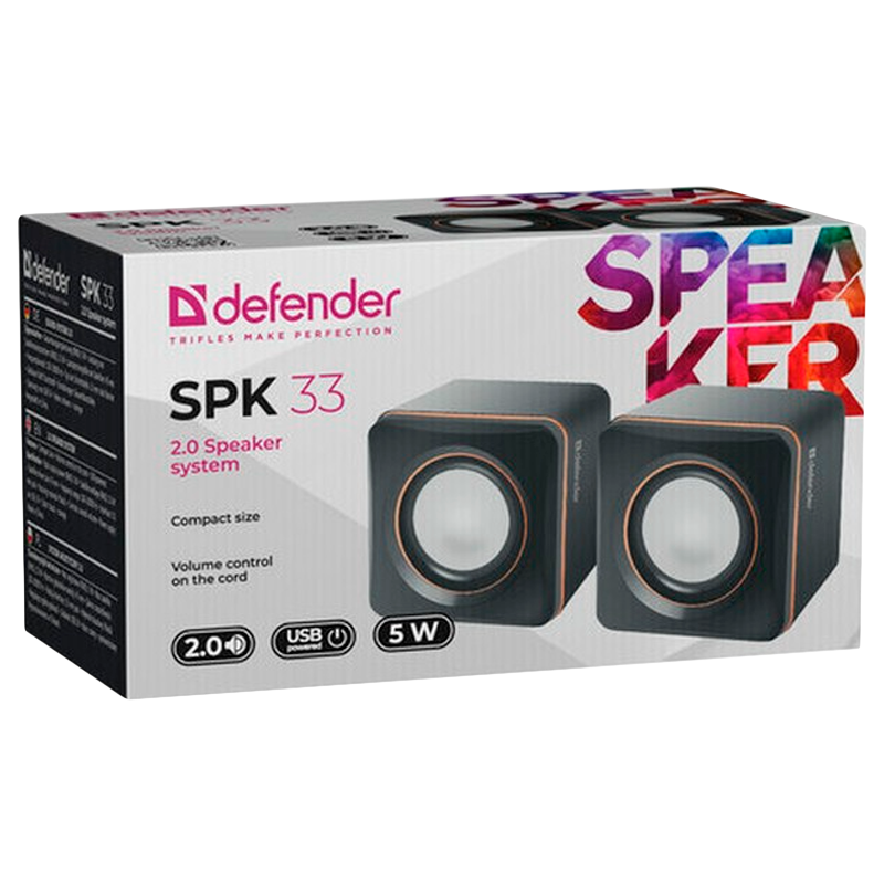 Колонки 2.0 Defender SPK-33 5W USB черный оранжевый (1/100)