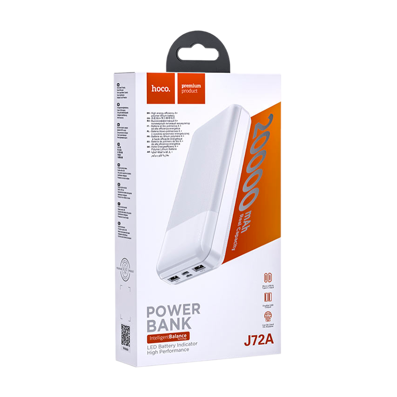 Внешний аккумулятор HOCO J72A 20000mAh 2.0A 2USB/Type-C белый (1/23)
