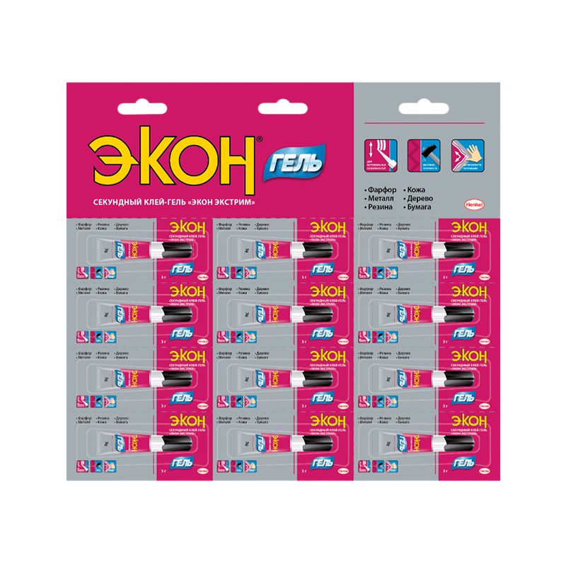 Супер-клей Экон ЭКСТРИМ 3г ГЕЛЬ BL12 (12/288/10368)