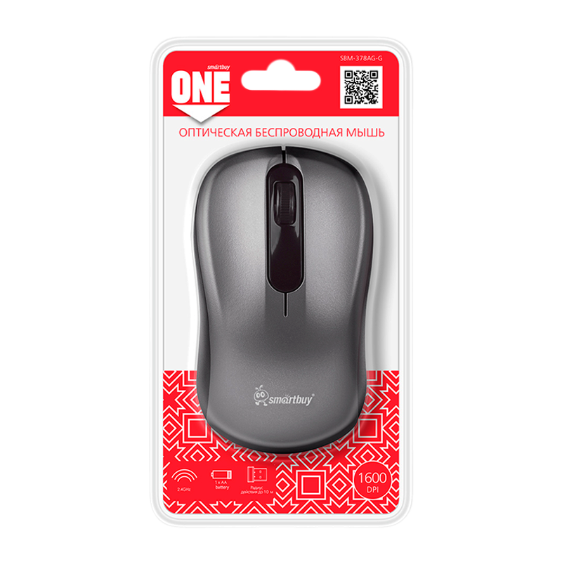 Мышь беспроводная Smartbuy 378AG ONE классическая USB серый (1/40)