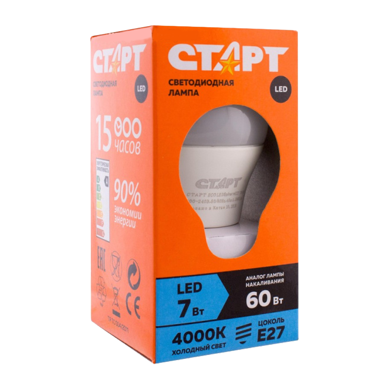 *Лампа светодиодная Старт G47 E27 7W 4000К 220V шар Eco матовая (1/10/100) 