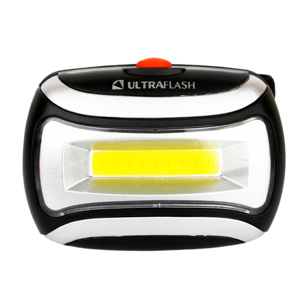 Фонарь налобный Ultraflash LED5380 3W COB от батареек IPX4 черный (1/50)