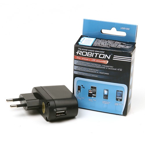 Зарядное устройство ROBITON USB1000/Basic 1000мА с USB входом BL1  (1/20/40)