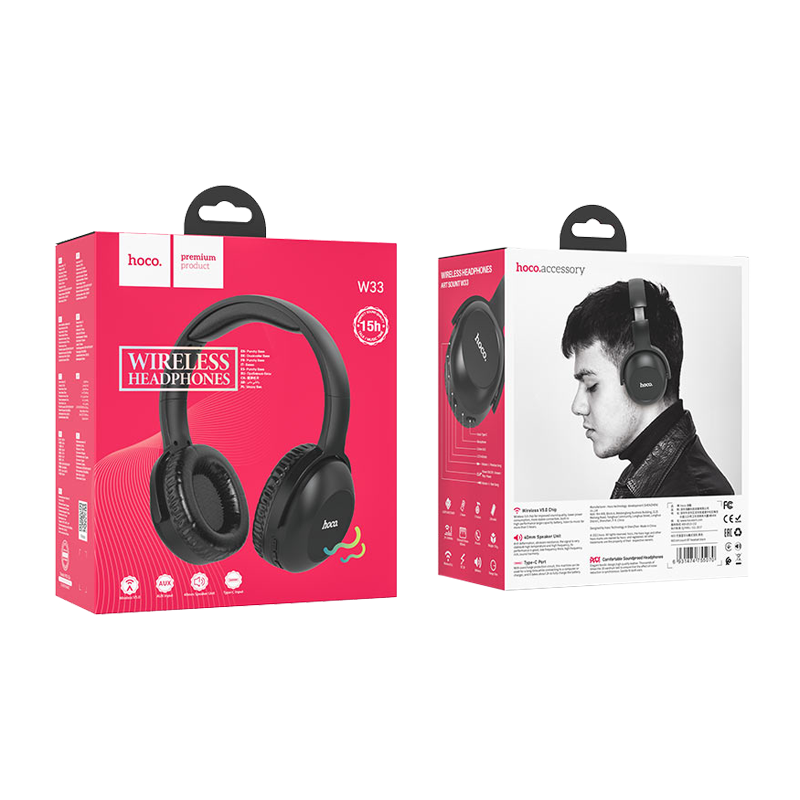 Наушники полноразмерные HOCO W33 bluetooth 5.0 с микр. microSD черный (1/30)
