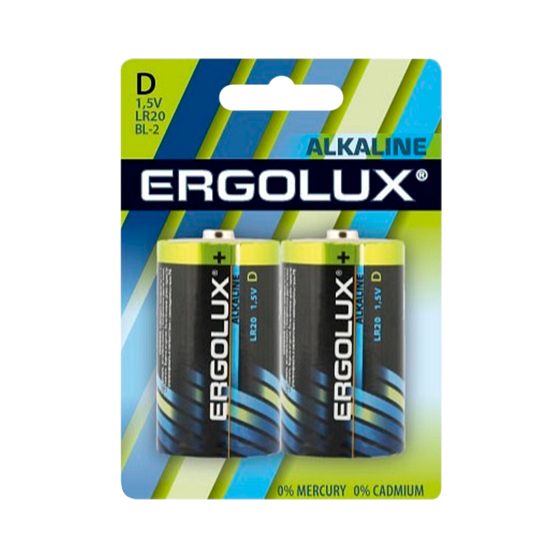 Батарейка Ergolux LR20 D BL2 Alkaline 1.5V (2/12/96)