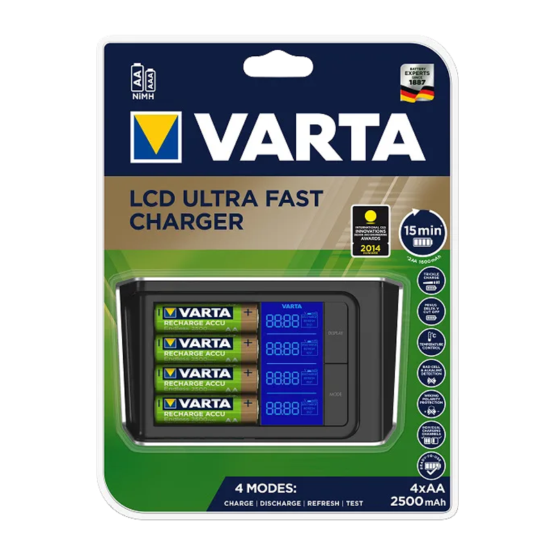 З/У для аккумуляторов Varta LCD Fast Charger (57675) AA/AAA 4 слота +4AA 2400mAh