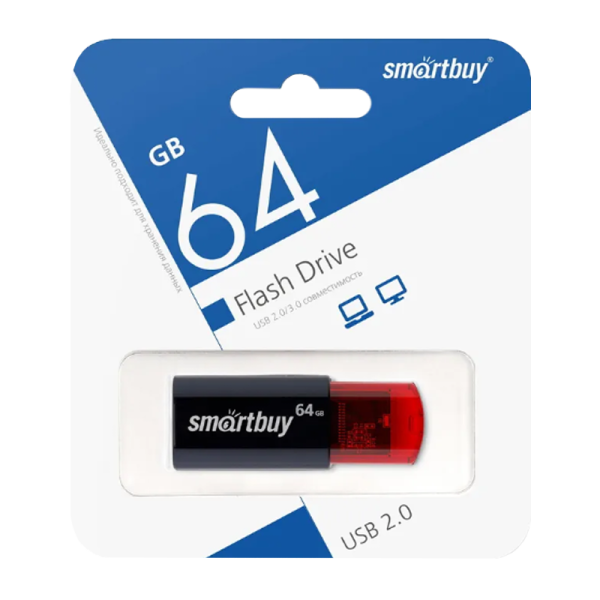 Флеш-накопитель Smartbuy Click 64GB USB2.0 пластик черный красный
