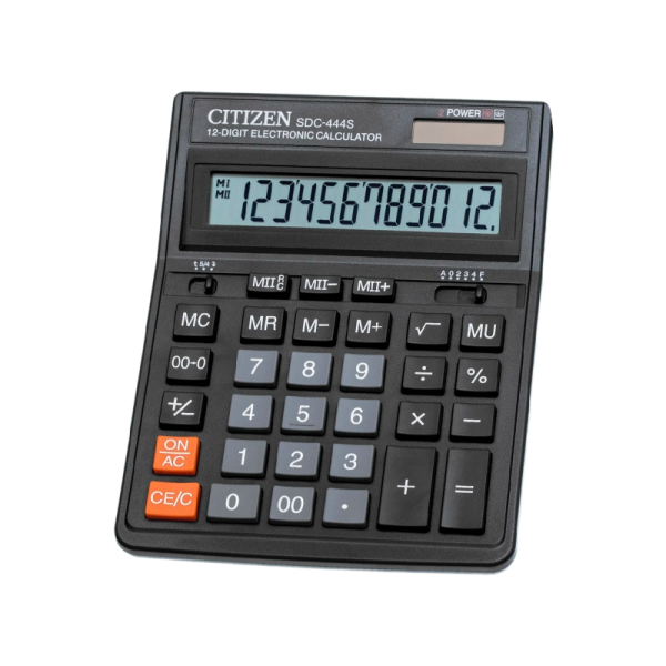Калькулятор полноразмерный Citizen SDC-444S 12-разрядный для бухгалтеров черный