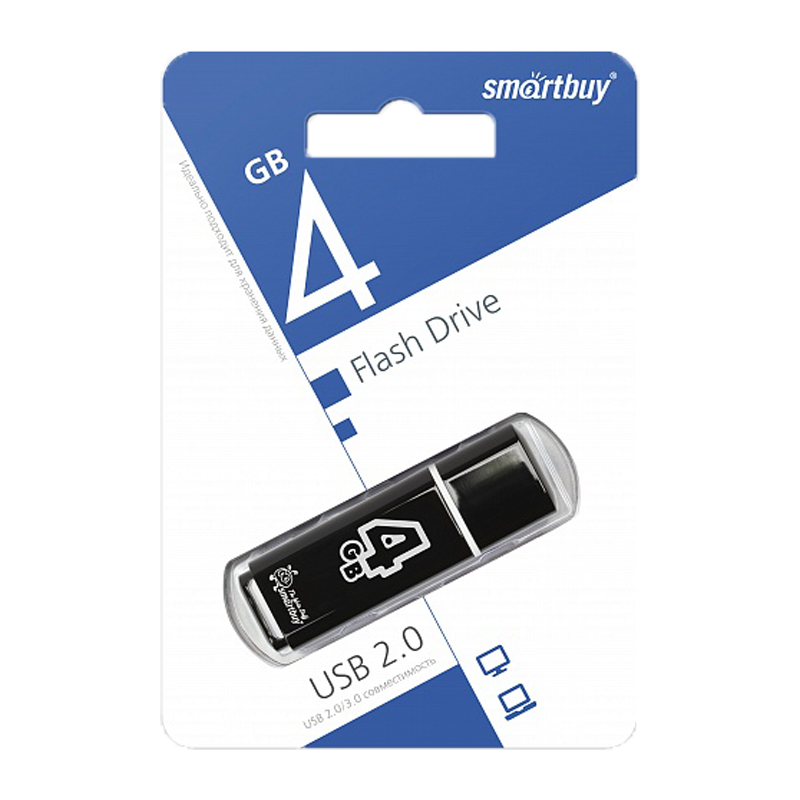 Флеш-накопитель Smartbuy Glossy 4GB USB2.0 пластик черный