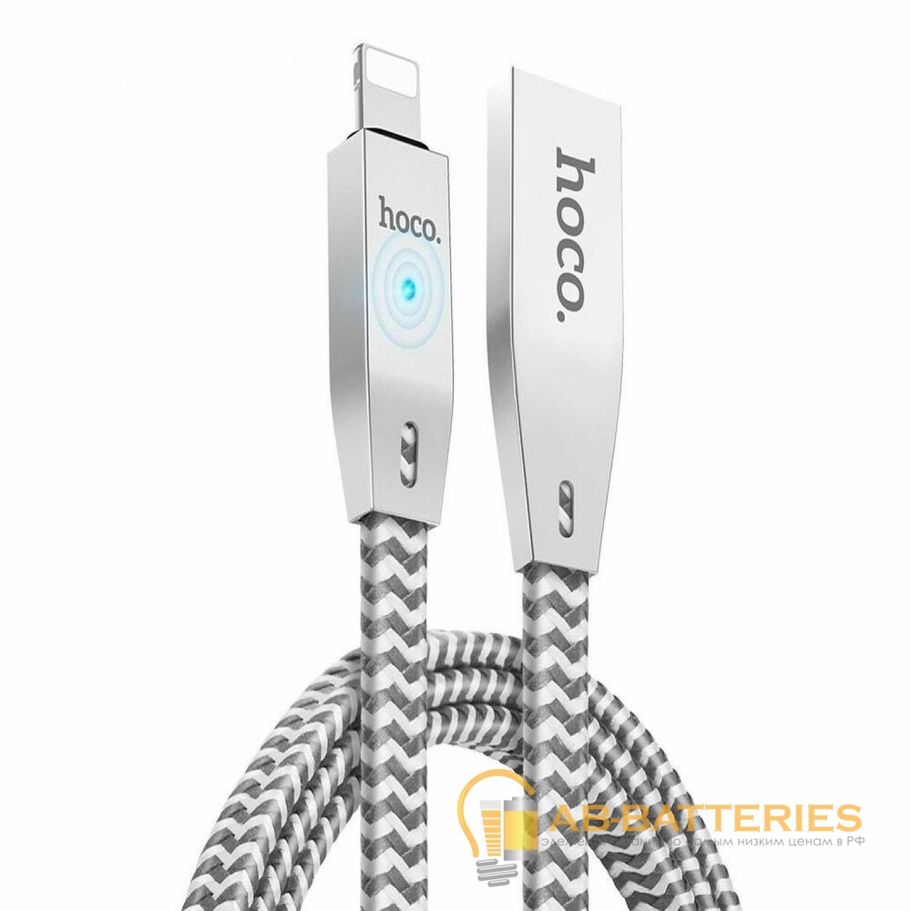 Кабель HOCO U11 USB (m)-Lightning (m) 1.2м 2.4A ткань серебряный (1/30/300)
