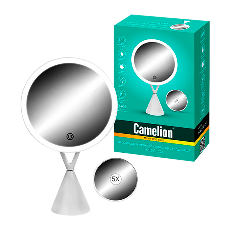 Зеркало Camelion M282-DL настольное подставка с подсветкой/5x белый (1/3)