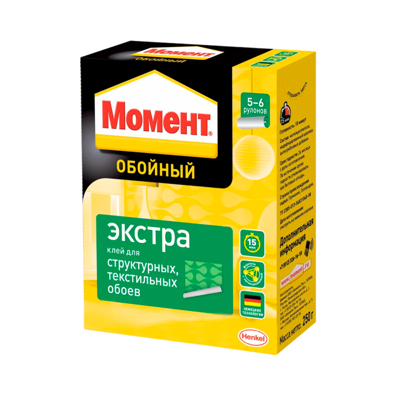 Клей Момент ЭКСТРА обойный 250г для структурных и текстильных обоев (1/24)