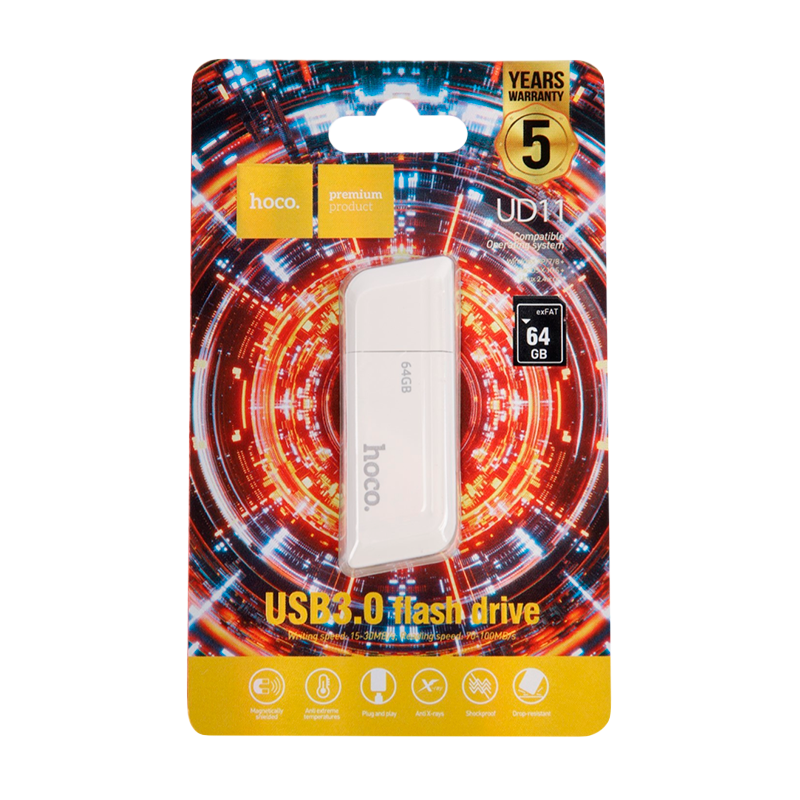 Флеш-накопитель HOCO Wise UD11 64GB USB3.0 пластик белый (1/25/200)