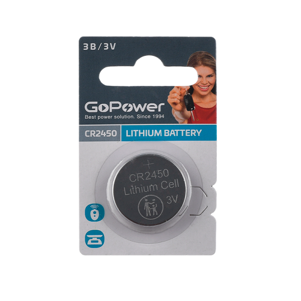 Батарейка GoPower CR2450 BL1 Lithium 3V (1/40/2000)