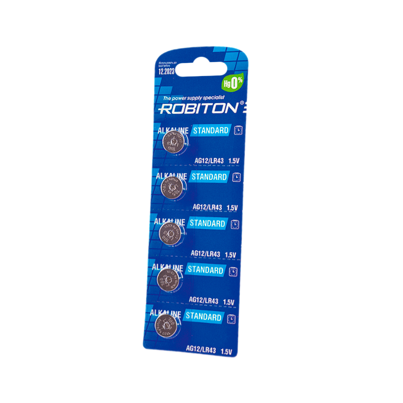 Батарейка ROBITON STANDARD R-AG12-0-BL5 (0% Hg) AG12 LR43 386 186 МЦ-1142 BL5
