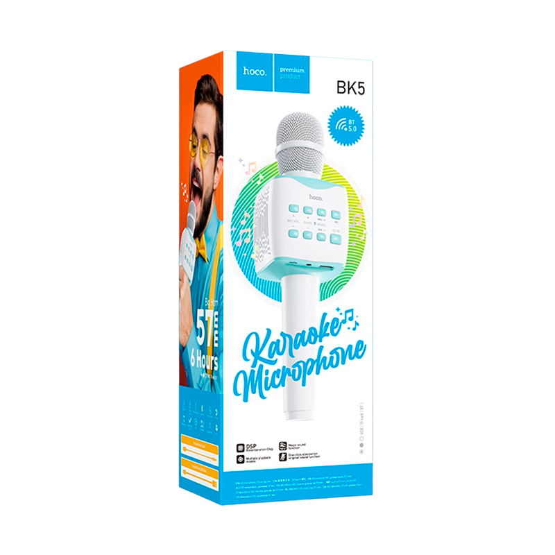 Микрофон HOCO BK5 динамический 72 дБ bluetooth 5.0 microSD голубой (1/30)