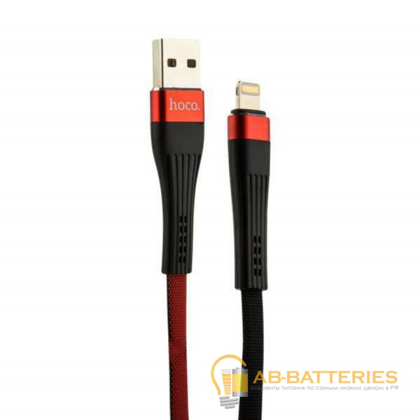 Кабель HOCO U39 USB (m)-Lightning (m) 1.2м 2.4A ткань красный черный (1/24/240)