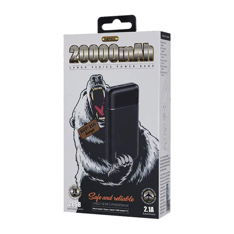Внешний аккумулятор Remax RPP-166 20000mAh 2.1A 2USB/Type-C черный (1/16)