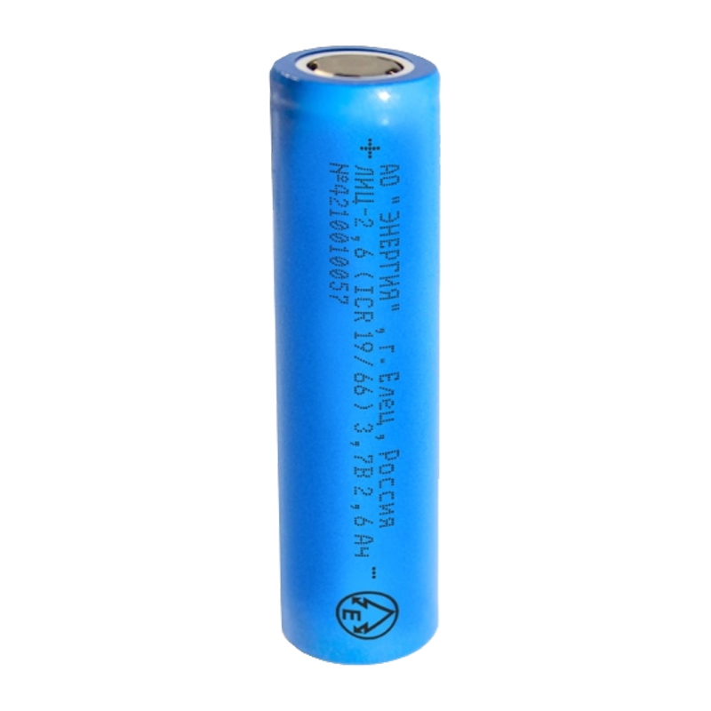 Аккумулятор Li-ion Энергия 18650 19/66 PK1 Li-ion INR 3.7V 2600mAh без защиты плос.конт. (1/78)
