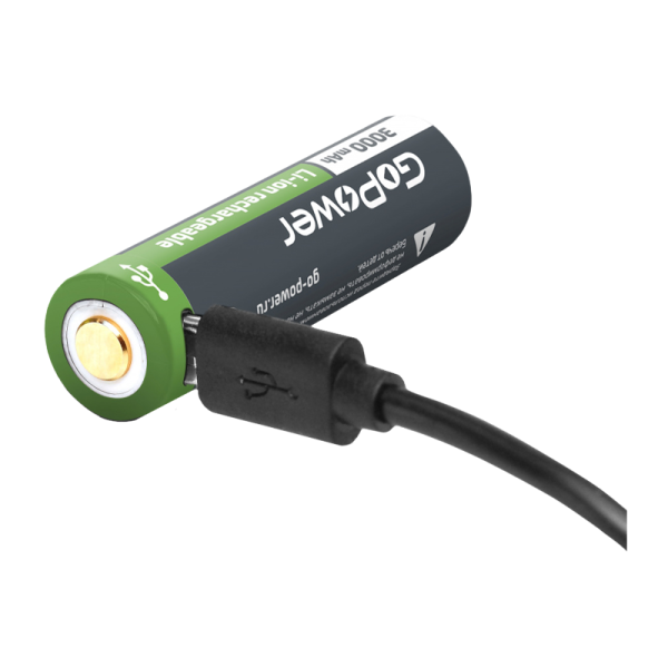 Аккумулятор Li-ion GoPower ICR18650 3.7V 3000mAh с защитой + USB (1/10/100)