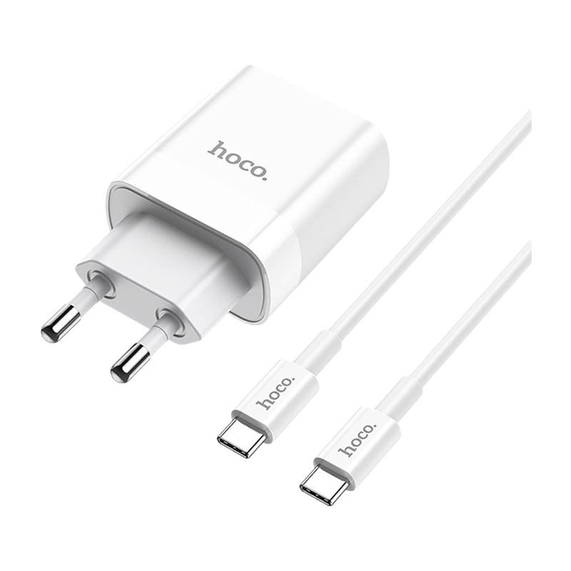Сетевое З/У HOCO C80A 1USB/Type-C 3.1A 20W QC3.0 с кабелем Type-C-Type-C белый (1/12/120)