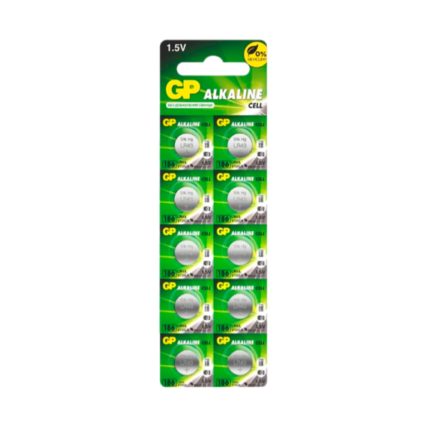 Батарейка GP G12/LR1142/LR43/386A/186 BL10 Alkaline 1.5V отрывные (10/250/5000)