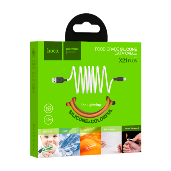 Кабель HOCO X21 Plus USB (m)-Lightning (m) 1.0м 2.4A силикон черный оранжевый (1/28/168)