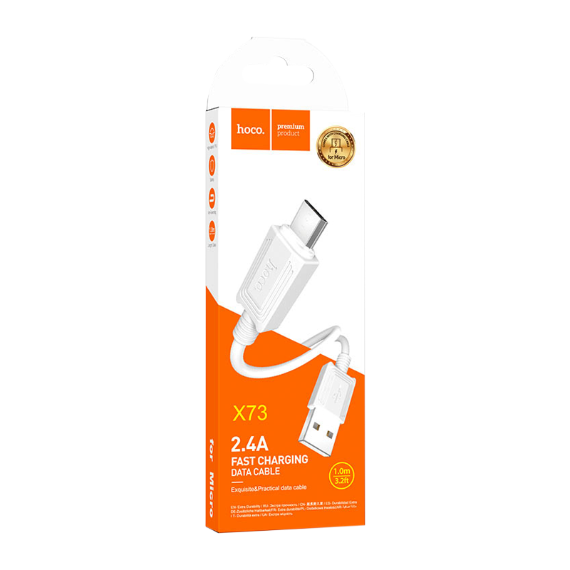 Кабель HOCO X37 USB (m)-microUSB (m) 1.0м 2.4A ПВХ белый (1/31/310)