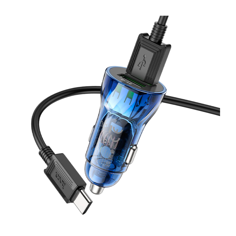 Автомобильное З/У HOCO Z47 2USB 3.0A 20W QC3.0 с кабелем microUSB синий (1/13/130)