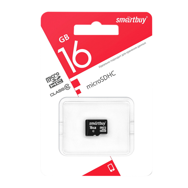 Карта памяти microSD Smartbuy 16GB Class10 10 МБ/сек без адаптера