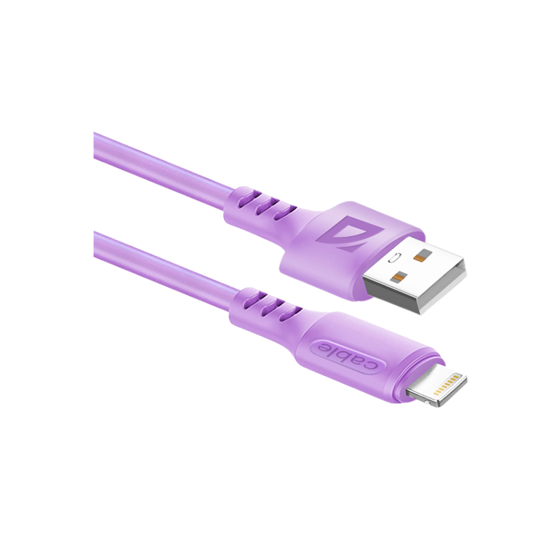 Кабель Defender F207 USB (m)-Lightning (m) 1.0м 2.4A фиолетовый