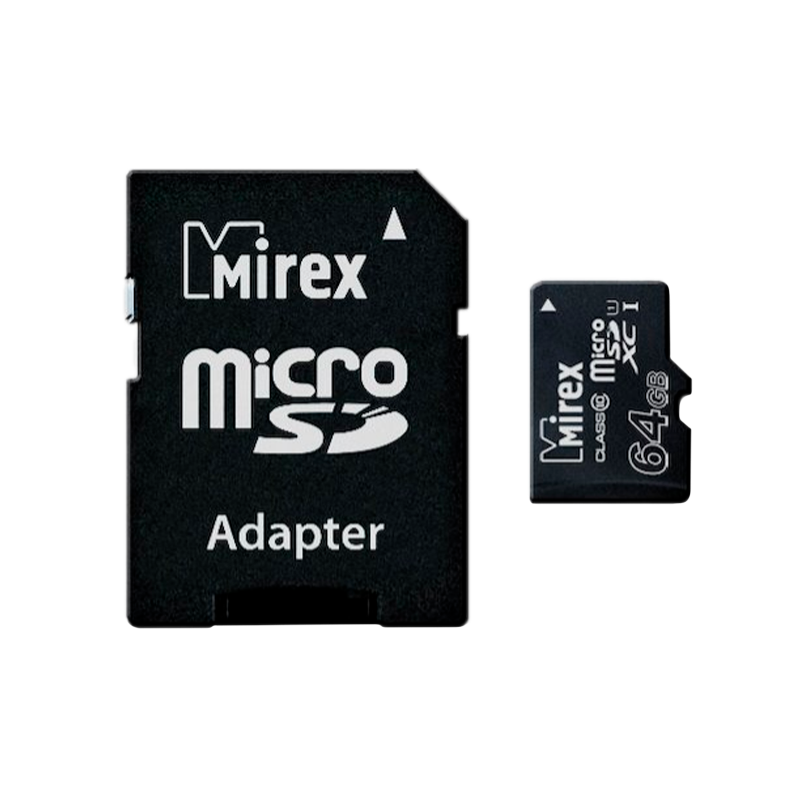 Карта памяти microSD Mirex 64GB Class10 UHS-I (U1) 104 МБ/сек с адаптером