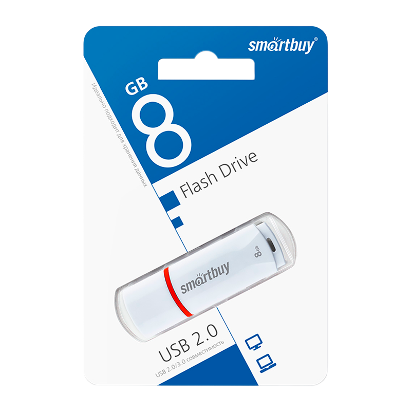 Флеш-накопитель Smartbuy Crown 8GB USB2.0 пластик белый