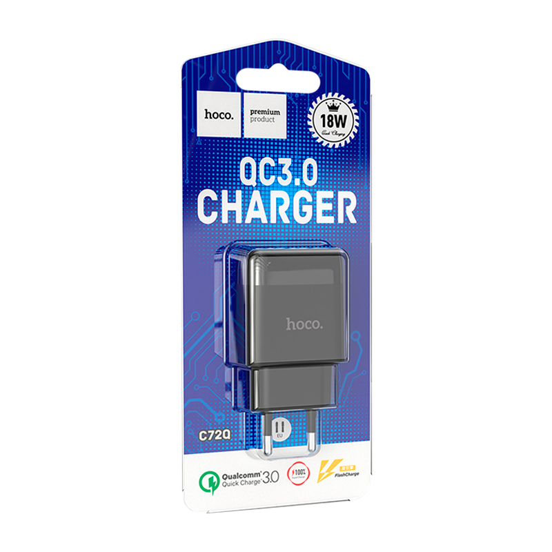 Сетевое З/У HOCO C72Q 1USB 2.4A 18W QC3.0 черный (1/36/216)