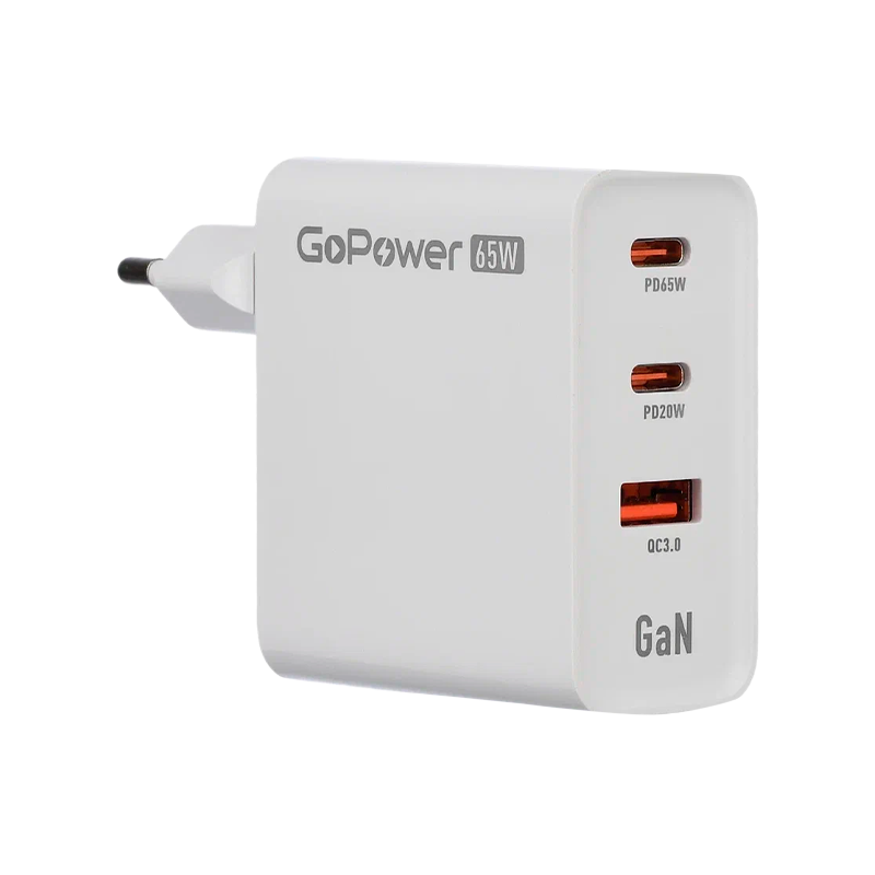 *Сетевое З/У GoPower GPQC10 1USB+2Type-C 65W QC3.0 GAN белый