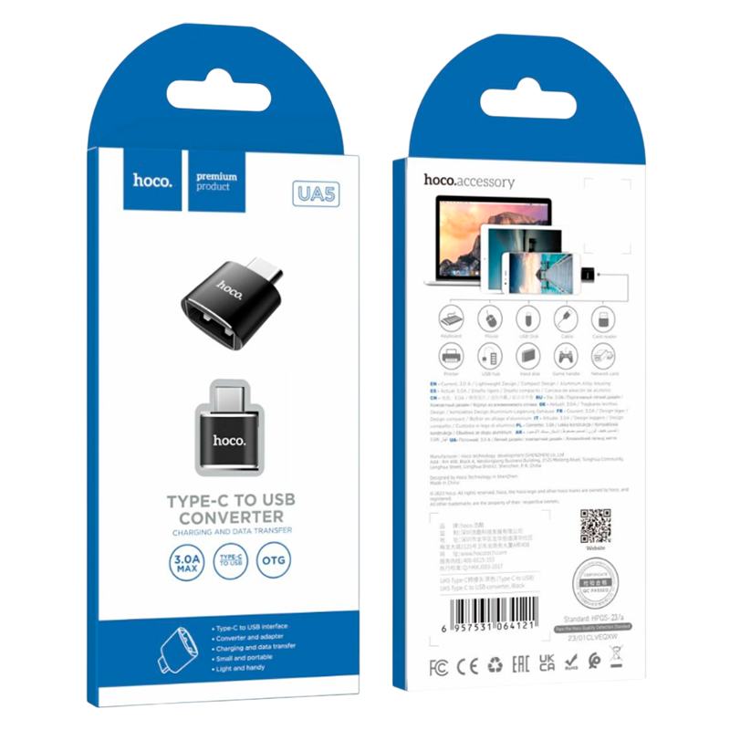 Переходник HOCO UA5 Type-C (m)-USB (f) пластик черный (1/36/360)