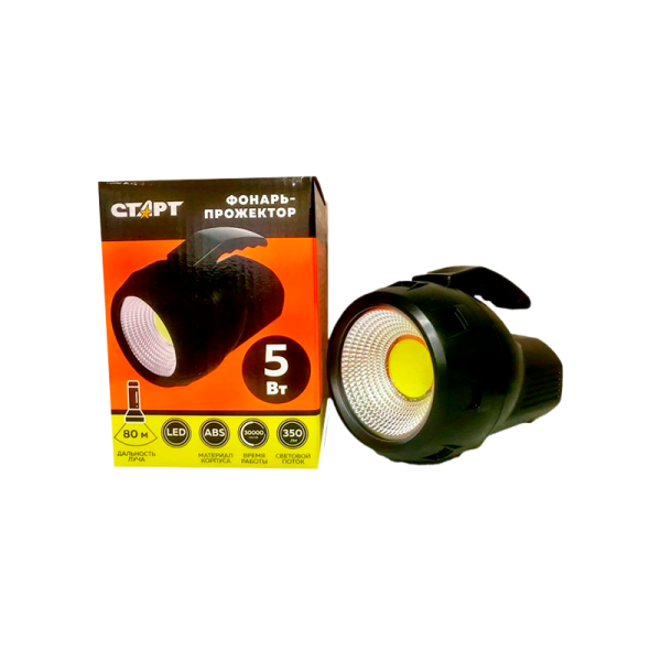 Фонарь прожектор Старт LHE 212-B1 5W от батареек 4хАА черный (1/40)