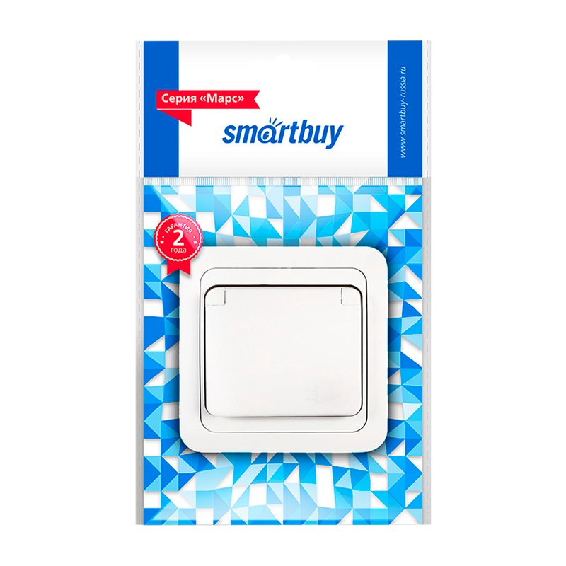 Розетка Smartbuy 1-местная с заземлением и крышкой 16А белая, керамика "Марс"