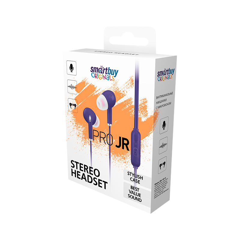 Наушники внутриканальные Smartbuy Pro JR с микр. фиолетовый в коробке (1/50)