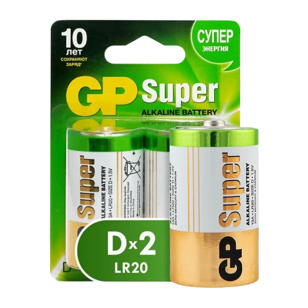 Батарейка GP Super LR20 D BL2 Alkaline 1.5V (2/20/160) R