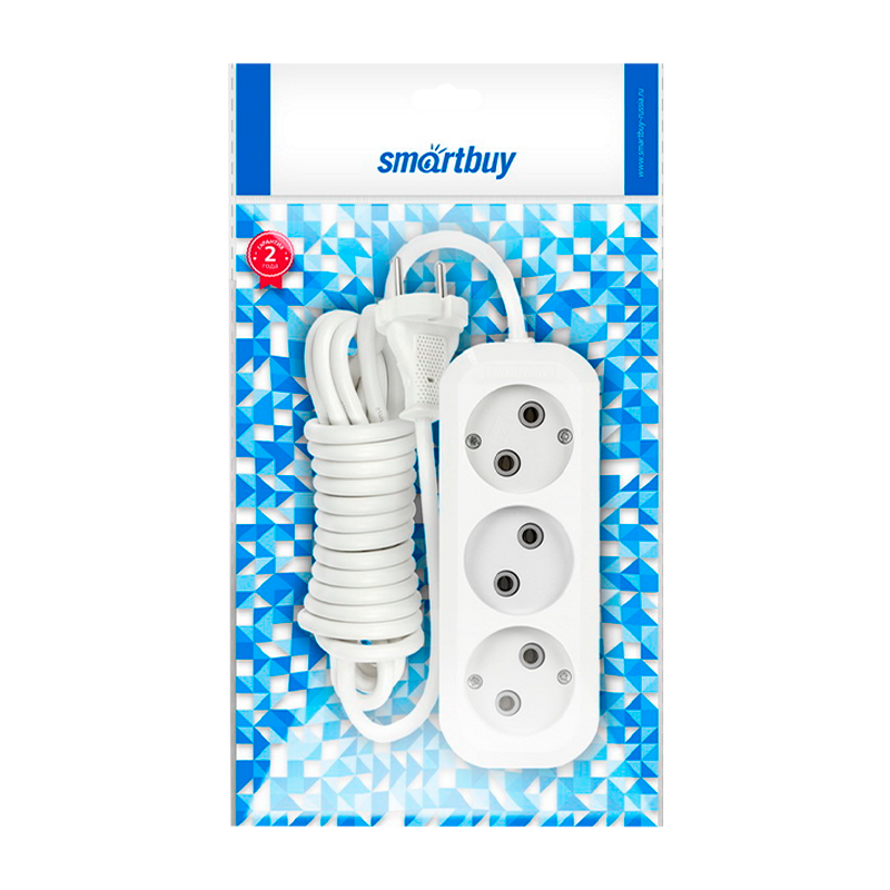 Удлинитель Smartbuy 3р.Б/З 10A 3.0м ПВС 2x1мм² белый (1/50)