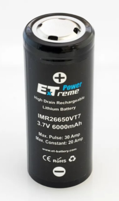 Аккумулятор ET IMR26650VT7 PK2 6000мАч, высокая токоотдача, 20/30A, 26.2*65.5mm, Li-Ion