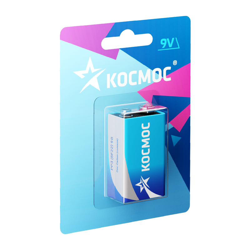 *Батарейка Космос Крона 6F22 BL1 Zinc Carbon 9V (1/10/100) 