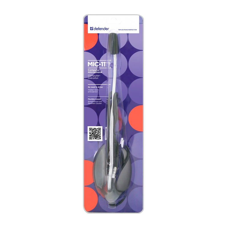 Микрофон Defender MIC-111 конденсаторный 54 дБ 1.5м серый (1/100)