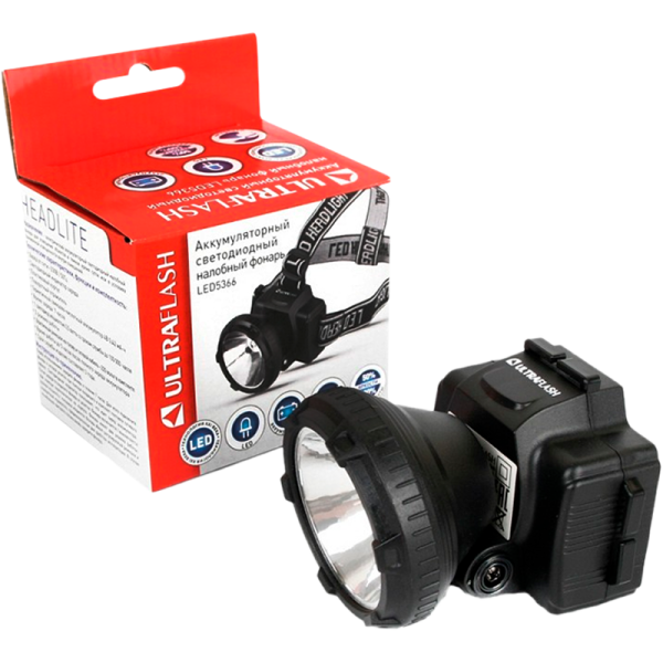 Фонарь налобный Ultraflash LED5366 0.5W 1LED 2 режима черный (1/5/100)
