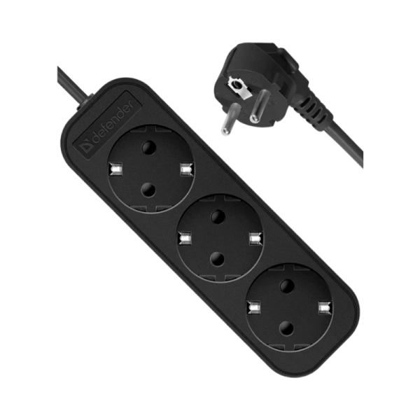 Удлинитель Defender M350 3р.С/З 10A 5.0м черный (1/35)