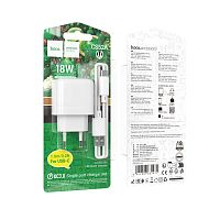 Сетевое З/У HOCO CS52A 1USB 18W QC3.0 с кабелем Type-C белый (1/28/168)